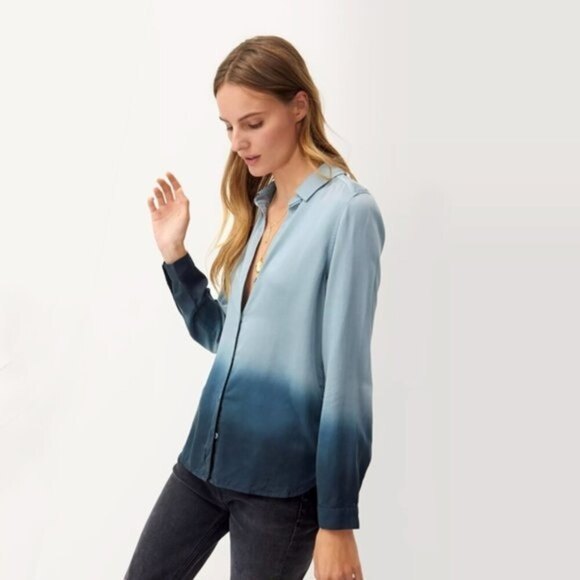 Blue Anthropologie Cloth & Stone Dip Dyed Long Sleeve Buttondown Blouse (NWT) - Picture 2 of 4